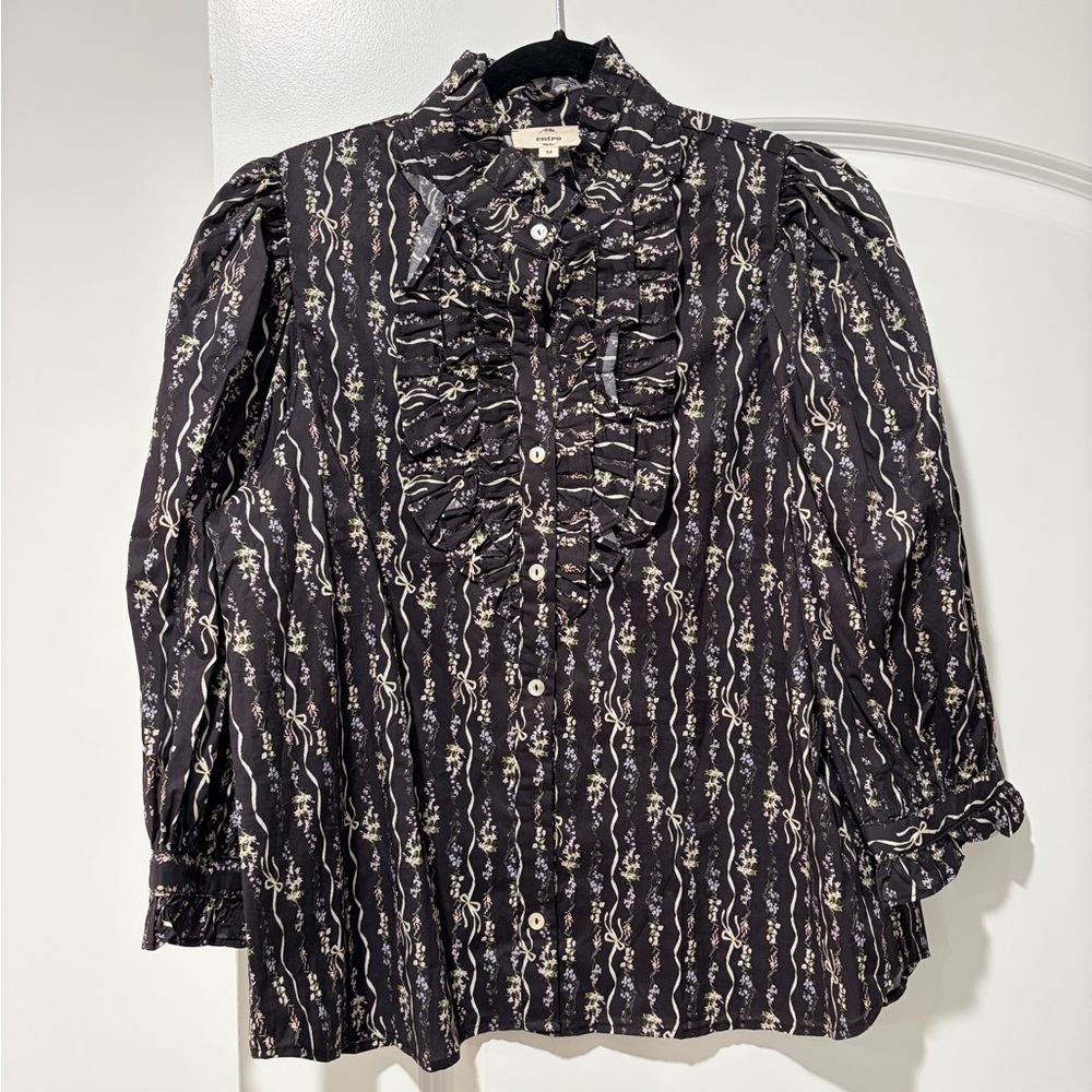 Entro Floral/Bow Detail Ruffle Blouse